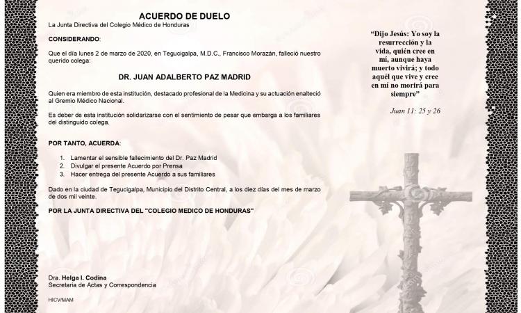 Obituario Dr. Juan Adalberto Paz Madrid