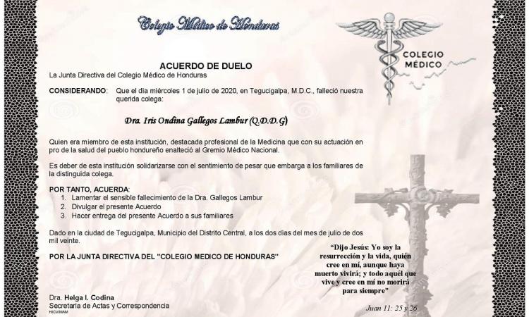 Obituario Dra. Iris Ondina Gallegos Lambur 