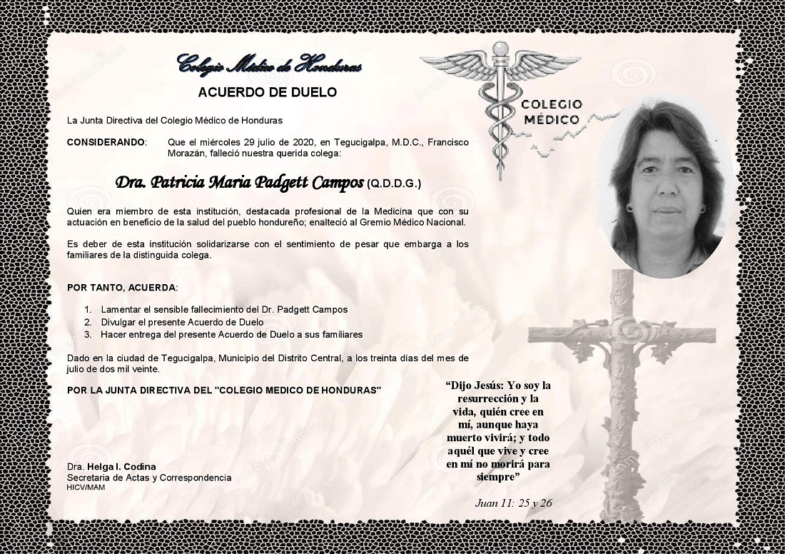 Obituario Dra. Patricia María Padgett Campos - Colegio Médico