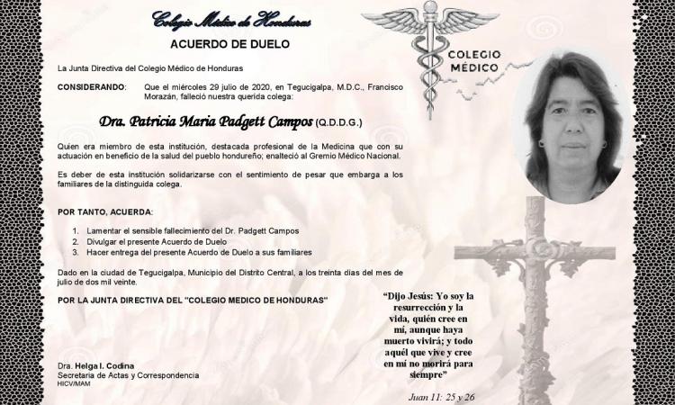 Obituario Dra. Patricia María Padgett Campos - Colegio Médico