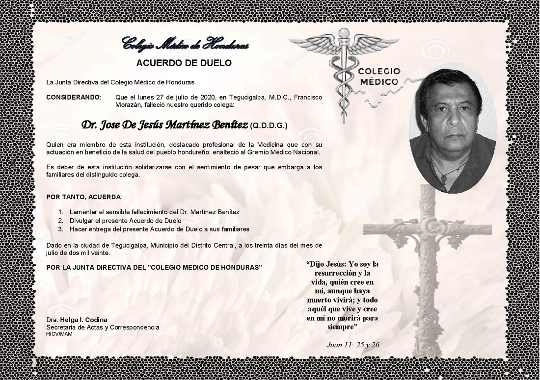 Obituario Dr. José de Jesús Martínez Benítez - Colegio Médico