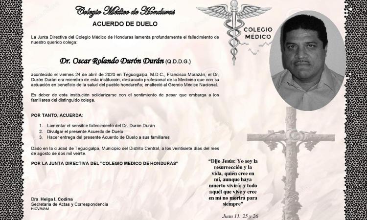 Obituario Dr. Oscar Rolando Durón Durán (Q.D.D.G.)