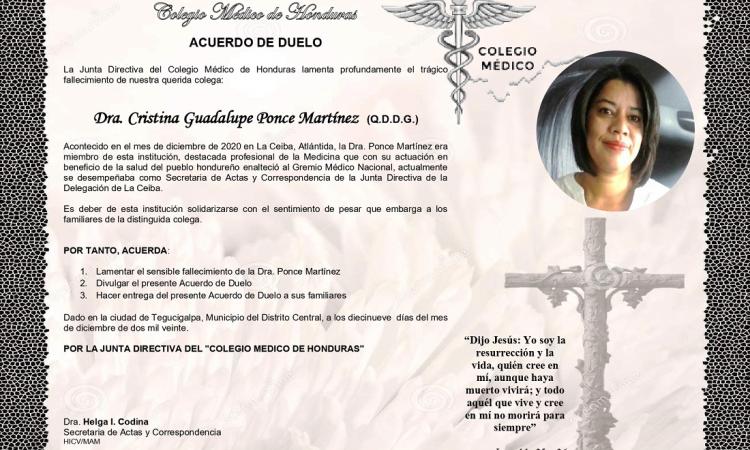 Obituario Dra. Cristina Guadalupe Ponce Martínez (Q.D.D.G.)