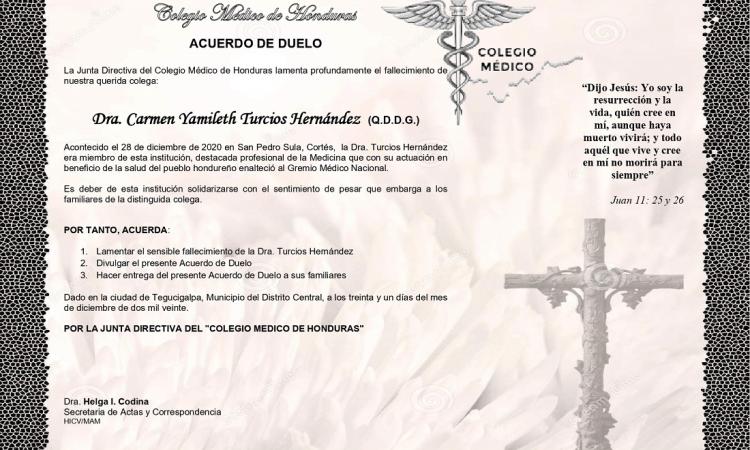 Obituario Dra. Carmen Yamileth Turcios Hernández (Q.D.D.G.)