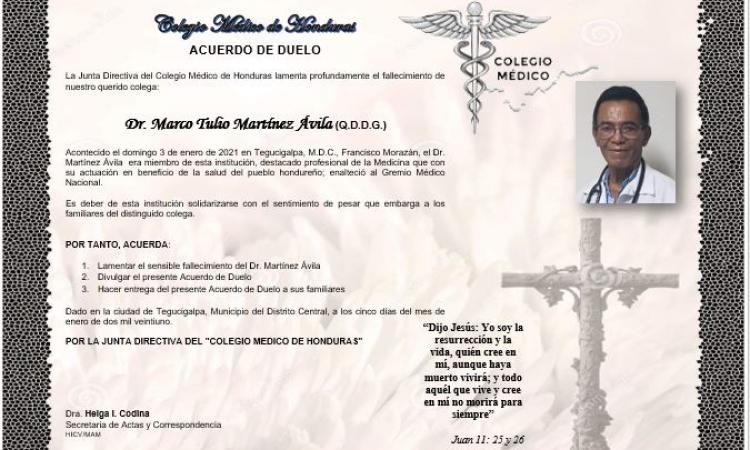 Obituario Dr. Marco Tulio Martínez Ávila (Q.D.D.G.)