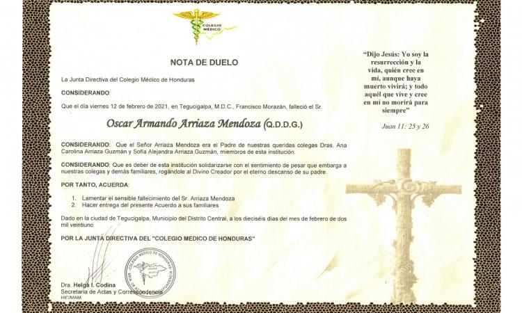 Obituario Oscar Armando Arriaza Mendoza