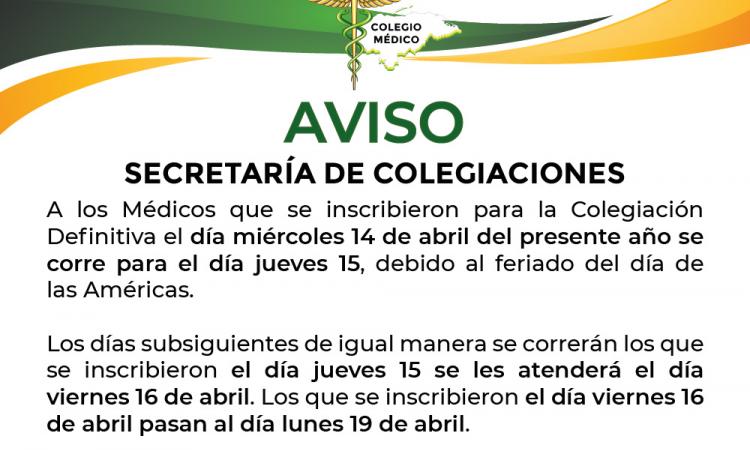 AVISO - Secretaría de Colegiaciones