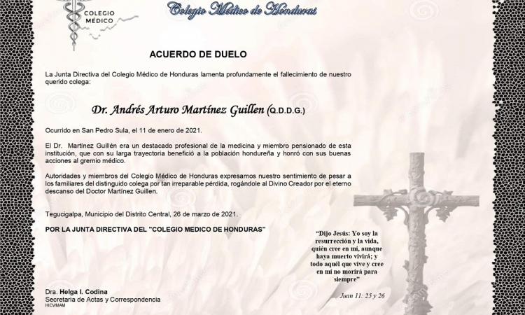 Obituario Dr. Andrés Arturo Martínez Guillen (Q.D.D.G.)