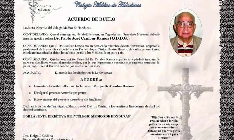 Obituario Dr. Pablo José Cambar Ramos (Q.D.D.G.)