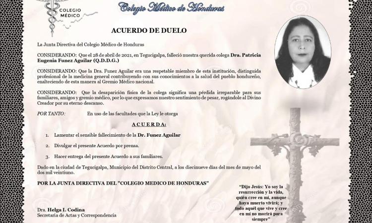 Obituario Dra. Patricia Eugenia Funez Aguilar (Q.D.D.G.)
