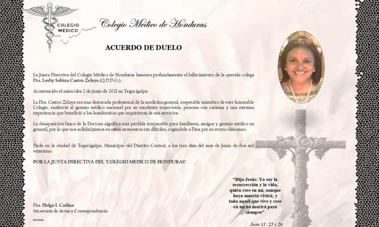 Obituario Dra. Lesby Sabina Castro Zelaya (Q.D.D.G.)