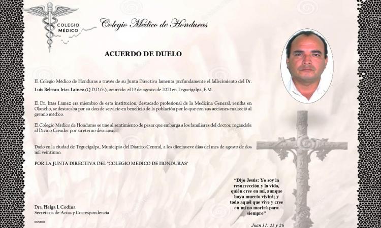 Obituario Dr. Luis Beltrán Irias Lainez (Q.D.D.G.)