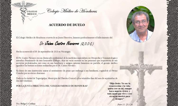 Obituario Dr. Jaime Castro Navarro (Q.D.D.G.)
