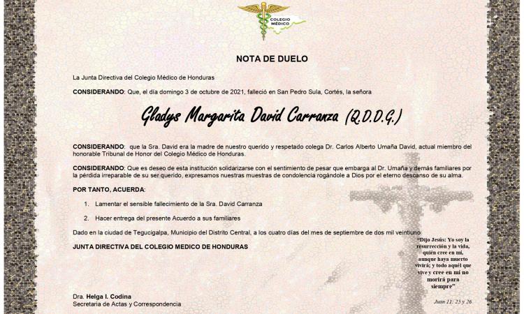 Obituario Gladys Margarita David Carranza (Q.D.D.G.)