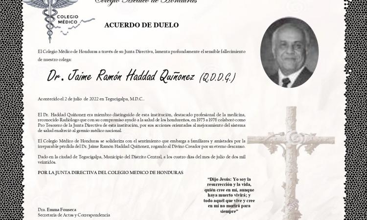 Obituario Dr. Jaime Ramón Haddad Quiñonez