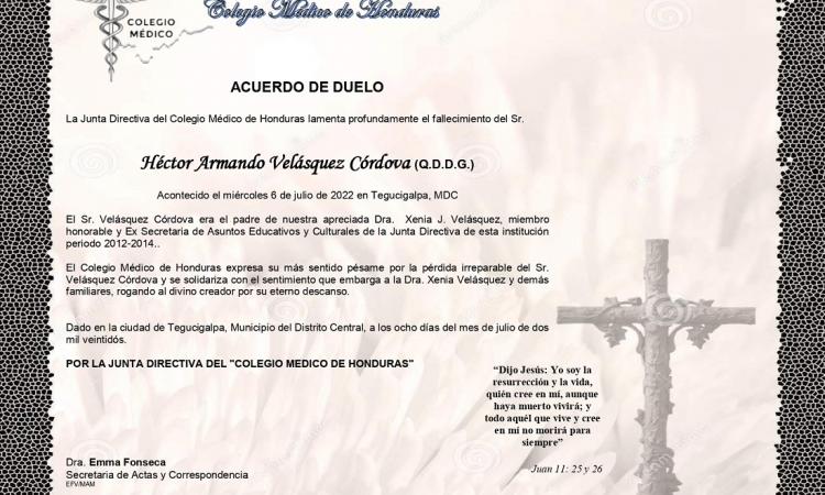 Obituario Héctor Armando Velásquez Córdova