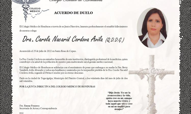 Obituario Dra. Carola Nacarid Cordova Avila