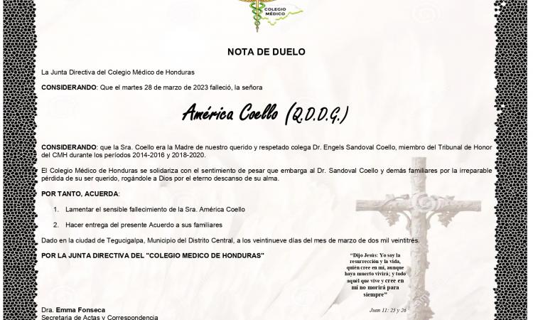 Nota de Duelo Madre de Dr. Engels Sandoval