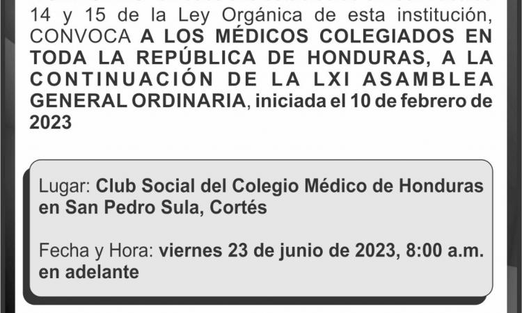 Convocatoria a la Continuación de la LXI Asamblea General Ordinaria  