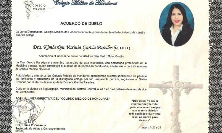 Acuerdo de duelo Dra. Kimberlyn Varinia García Paredes