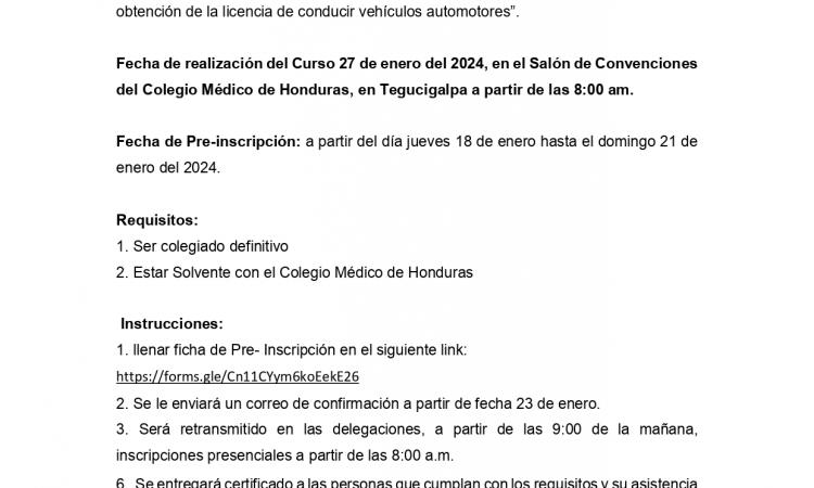 8va. Edición de la Capacitación para la Emisión del Certificado Médico Previo a la Obtención de Licencia de Conducir Vehículos Automotores 2024