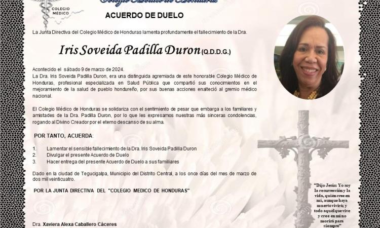 Acuerdo de Duelo Dra. Iris Soveida Padilla Durón